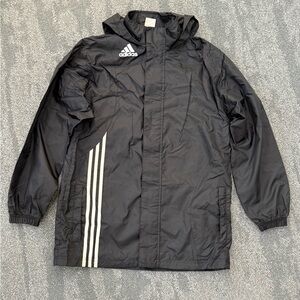 Vintage Adidas Men’s Windbreaker Black/White Full Zip 3 Stripe w/ Hood - Size XL